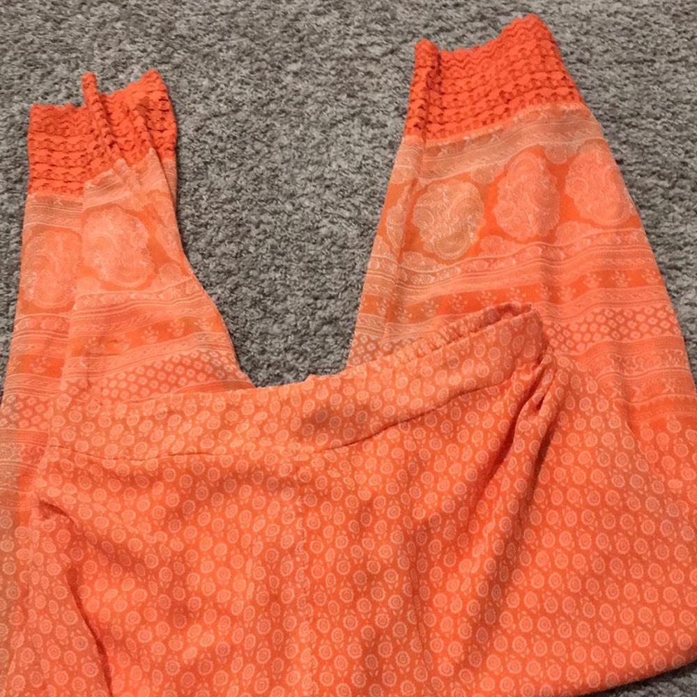 Vibrant Orange Patterned Lined Pants - image 3